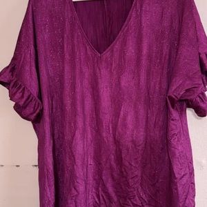 Entro Purple Cuffed Sleeve Ruffled Blouse